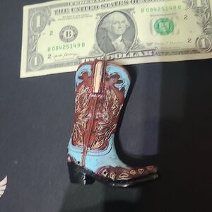 Cowboy Christmas Tree Brown &  Teal Boot Ornament New No Tags